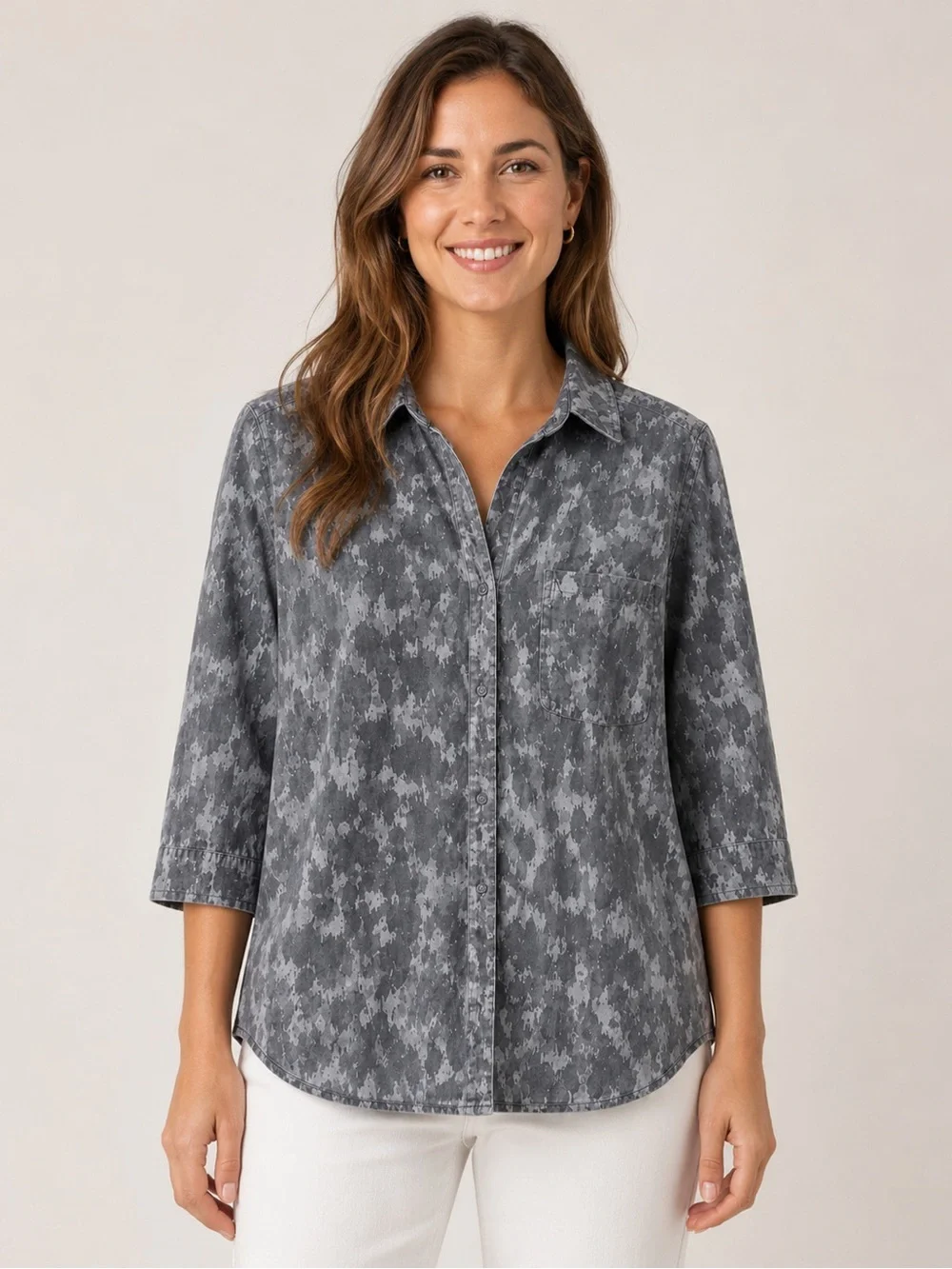 Anthropologie Cloth & Stone Gray Button-Down Shirt S